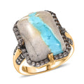 D'Joy Premium Royston Ribbon Turquoise, Champagne Zircon Ring in 18K Vermeil YG Over Sterling Silver (Size 10.0) 13.10 ctw - Sticky add to cart bar