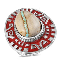 D'Joy Premium Royston Ribbon Turquoise Ring in Rhodium Over Sterling Silver (Size 10.0) 14.30 ctw