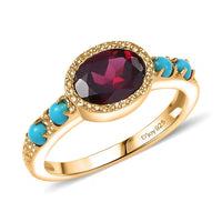 D'Joy Premium Orissa Rhodolite Garnet, Sleeping Beauty Turquoise Ring in 18K Vermeil YG Over Sterling Silver (Size 10.0) 1.80 ctw
