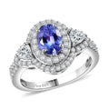 D'Joy Premium Tanzanite and Moissanite 1.80 ctw Art Deco Ring in Rhodium Over Sterling Silver (Size 9.0)  - Sticky add to cart bar
