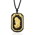 24K Yellow Gold Black Jade (D) 125.00 ctw Dragon Carved Pendant with Beaded Necklace (28 Inches) - Sticky add to cart bar