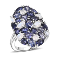 D'Joy Catalina Iolite, Malagasy Moonstone Cluster  Ring in Rhodium Over Sterling Silver (Size 10.0) 4.95 ctw