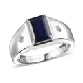 Premium Catalina Iolite, Luxuriant Lab Grown Diamond (G-H, SI) Men's Ring in Rhodium Over Sterling Silver (Size 10.0) 2.00 ctw - Sticky add to cart bar