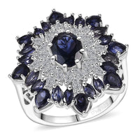D'Joy Premium Catalina Iolite, Moissanite Ring in Rhodium Over Sterling Silver (Size 10.0) 3.85 ctw
