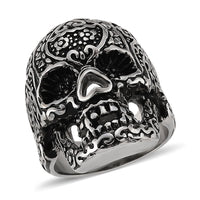 Intricate Skull Ring in Black Oxidized and Stainless Steel (Size 10.0)