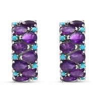 D'Joy African Amethyst and Lagoon Turquoise 12.10 ctw Tears of The Moon Earrings in Rhodium Over Sterling Silver