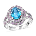Luxoro Premium Blue Apatite, Pink Sapphire and Diamond I2 Ring in 10K White Gold (Size 10) 3.46 ctw - Sticky add to cart bar