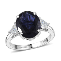 10K White Gold AAA Catalina Iolite, Luxuriant Lab Grown Diamond (EF-VS) Ring (Size 10.0) 3.85 ctw