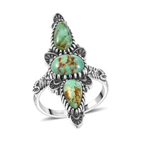 D'Joy Artisan Crafted Premium Royston Turquoise Ring in Black Oxidised Sterling Silver (Size 10.0) 4.80 ctw
