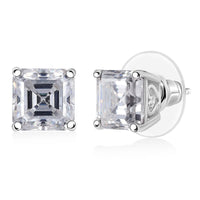 D'Joy Asscher Cut Moissanite 5.50 ctw Stud Earrings in Rhodium Over Sterling Silver