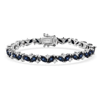 D'Joy Premium Blue Star Sapphire (DF), Moissanite Bracelet in Rhodium Over Sterling Silver (6.50 In) 12.60 ctw