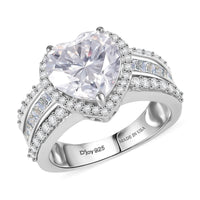 D'Joy Moissanite (Hrt 10mm) Ring in Rhodium Over Sterling Silver (Size 10.0) 4.60 ctw