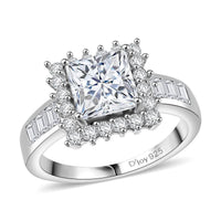 D'Joy Moissanite (Sqr 7mm) Ring in Rhodium Over Sterling Silver (Size 10.0) 2.75 ctw