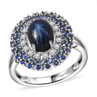 D'Joy Blue Star Sapphire (DF), Multi Gemstone Ring in Rhodium Over Sterling Silver (Size 8.0) 4.10 ctw
