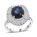 D'Joy Blue Star Sapphire (DF), Moissanite Ring in Rhodium Over Sterling Silver (Size 10.0) 7.20 ctw - Sticky add to cart bar