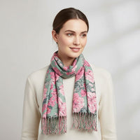 La Marey Light Green Floral Printed Scarf (27.56"×70.87")