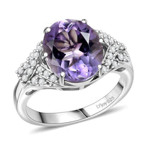 EverTrue Rose De France Amethyst, White Zircon Ring in Platinum Bond (Size 10.0) 4.75 ctw