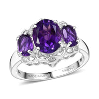 D'Joy African Amethyst, White Zircon Ring in Platinum Over Sterling Silver (Size 10.0) 2.60 ctw