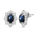 D'Joy Blue Star Sapphire (DF) and White Zircon 2.30 ctw Stud Earrings in Rhodium Over Sterling Silver - Sticky add to cart bar