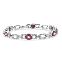 D'Joy Premium Indian Star Ruby, White Zircon Bracelet in Rhodium Over Sterling Silver (6.50 In) 9.25 ctw