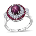 D'Joy Premium Indian Star Ruby, Multi Gemstone Ring in Rhodium Over Sterling Silver (Size 9.0) 5.50 ctw - Sticky add to cart bar