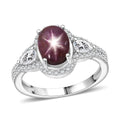 D'Joy Premium Star Ruby, Moissanite Ring in Rhodium Over Sterling Silver (Size 10.0) 4.30 ctw - Sticky add to cart bar