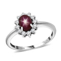 D'Joy Premium Star Ruby, White Zircon Ring in Rhodium Over Sterling Silver (Size 10.0) 2.00 ctw - Sticky add to cart bar