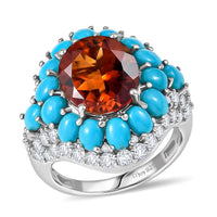 D'Joy Premium Red Citrine, Multi Gemstone Ring in Rhodium Over Sterling Silver (Size 10.0) 8.25 ctw