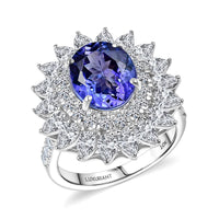 Certified & Appraised 10K White Gold AAA Tanzanite, Luxuriant Diamond (G-H, SI) (2.68 cts) Blooming Floral Ring (Size 10.0) (5.40 g) 6.36 ctw