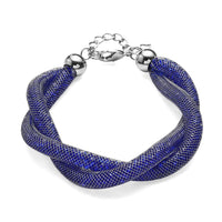 Blue Austrian Crystal Twisted Rope Bracelet in Silvertone (8.50-10.5In)