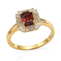 D'Joy Premium Red Zircon, White Zircon Ring in 18K Vermeil YG Over Sterling Silver (Size 10.0) 2.10 ctw