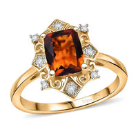 D'Joy Premium Red Citrine, Moissanite Ring in 18K Vermeil YG Over Sterling Silver (Size 5.0) 1.40 ctw
