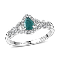 D'Joy Premium Grandidierite, Moissanite Dew Drop Ring in Rhodium Over Sterling Silver (Size 10.0) 0.74 ctw
