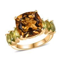 EverTrue Brazilann Citrine, Hebei Peridot Ring in 18K YG Plated (Size 10.0) 9.30 ctw