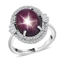 D'Joy Premium Indian Star Ruby, White Zircon Ring in Rhodium Over Sterling Silver (Size 10.0) 11.70 ctw - Sticky add to cart bar