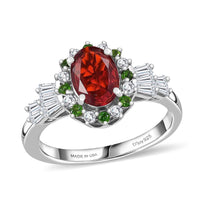 D'Joy Mexican Cherry Fire Opal, Multi Gemstone Ring in Rhodium Over Sterling Silver (Size 10.0) 1.40 ctw