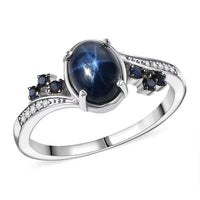 D'Joy Premium Blue Star Sapphire (DF), Multi Gemstone Shooting Star Ring in Rhodium Over Sterling Silver (Size 10.0) 2.40 ctw