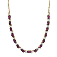 AAA Radiant Ember Garnet and Luxuriant Lab Grown Diamond G-H SI 5.60 ctw Royal Flame Line Necklace in 18K Vermeil Yellow Gold Over Sterling Silver 18-20 Inches
