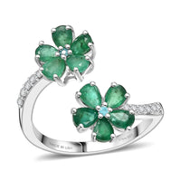 D'Joy Premium Kagem Zambian Emerald, Multi Gemstone Ring in Rhodium Over Sterling Silver (Size 10.0) 1.65 ctw