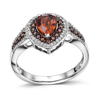 D'Joy Premium Red Zircon, Chocolate and White Zircon Ring in Rhodium Over Sterling Silver (Size 10.0) 3.40 ctw