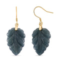 D'Joy Natural Olmec Jadeite 25.00 ctw Carved Leaf Earrings in 14K Yellow Gold Over Sterling Silver - Sticky add to cart bar