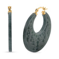 D'Joy Natural Olmec Jadeite 50.00 ctw Carved Hoop Earrings in 14K Yellow Gold Over Sterling Silver - Sticky add to cart bar