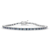 D'Joy Blue Diamond (IR) Tennis Bracelet in Rhodium Over Sterling Silver (7.25 In) 1.00 ctw