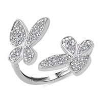 Luxuriant Lab Grown Diamond (G-H, SI) Butterfly Ring in Rhodium Over Sterling Silver (Size 10.0) 0.50 ctw