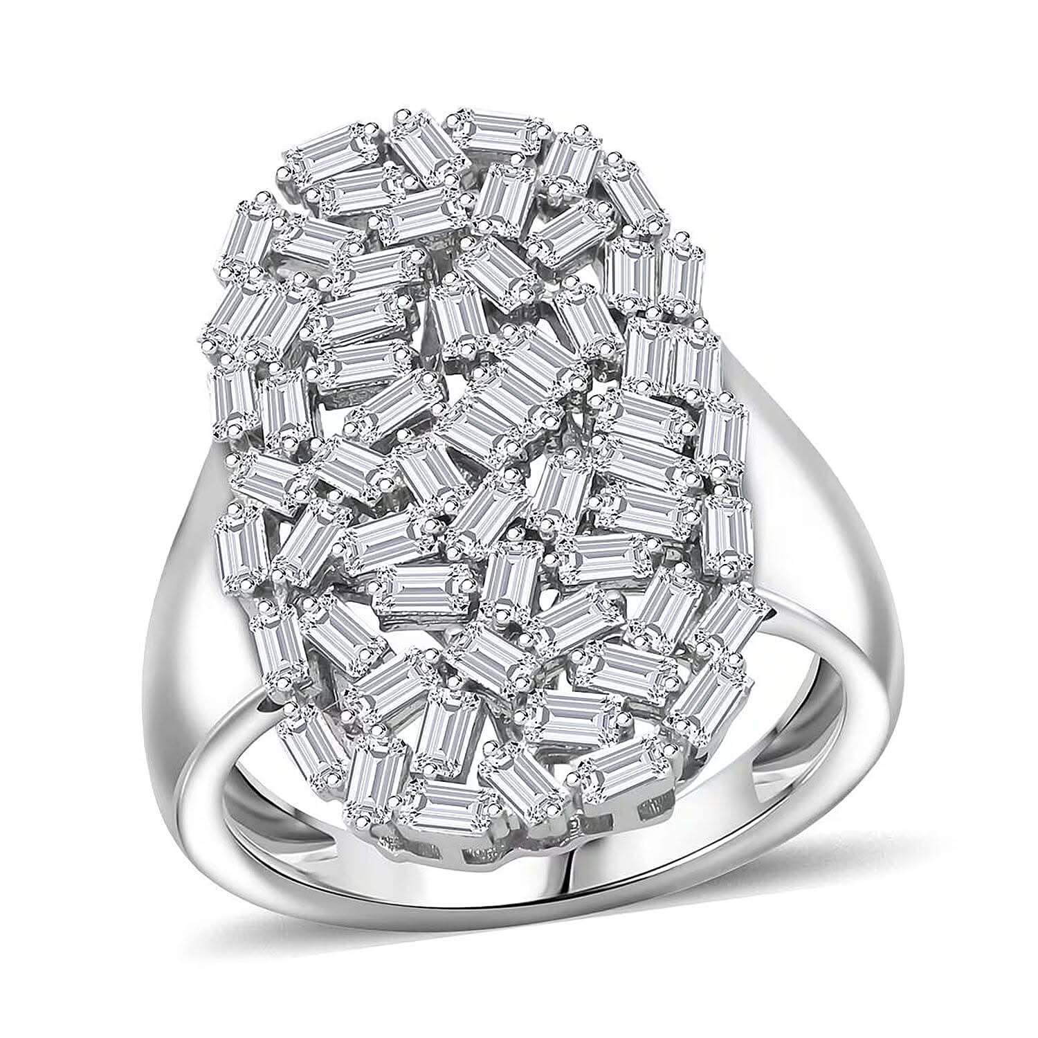 Luxuriant Lab Grown Diamond (G-H, SI) Ring in Rhodium Over Sterling Silver (Size 10.0) 1.25 ctw
