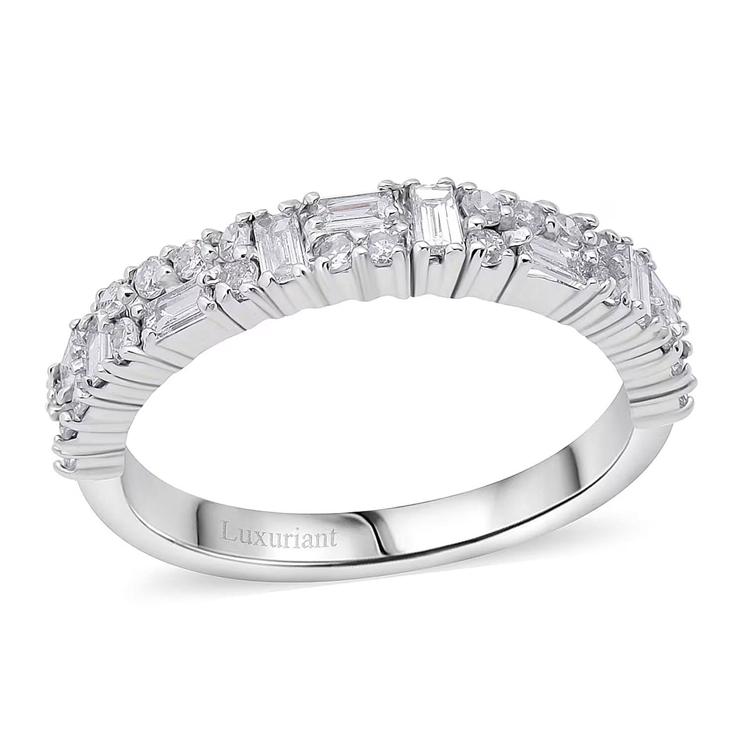 Luxuriant Lab Grown Diamond (G-H, SI) Ring in Rhodium Over Sterling Silver (Size 10.0) 0.65 ctw