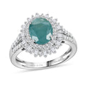 D'Joy Premium Grandidierite, Moissanite Sunburst Halo Ring in Rhodium Over Sterling Silver (Size 10.0) 2.50 ctw - Sticky add to cart bar