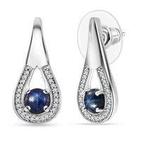 D'Joy Premium Blue Star Sapphire (DF) and Moissanite 2.15 ctw Celestial Drop Earrings in Rhodium Over Sterling Silver