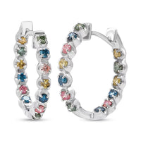 Luxuriant Lab Grown Multi Diamond SI 1.15 ctw Aurora Radiance Hoop Earrings in Rhodium Over Sterling Silver