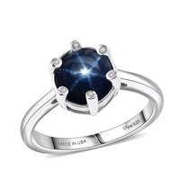 D'Joy Premium Blue Star Sapphire (DF), Moissanite Galaxy Ring in Rhodium Over Sterling Silver (Size 10.0) 3.50 ctw